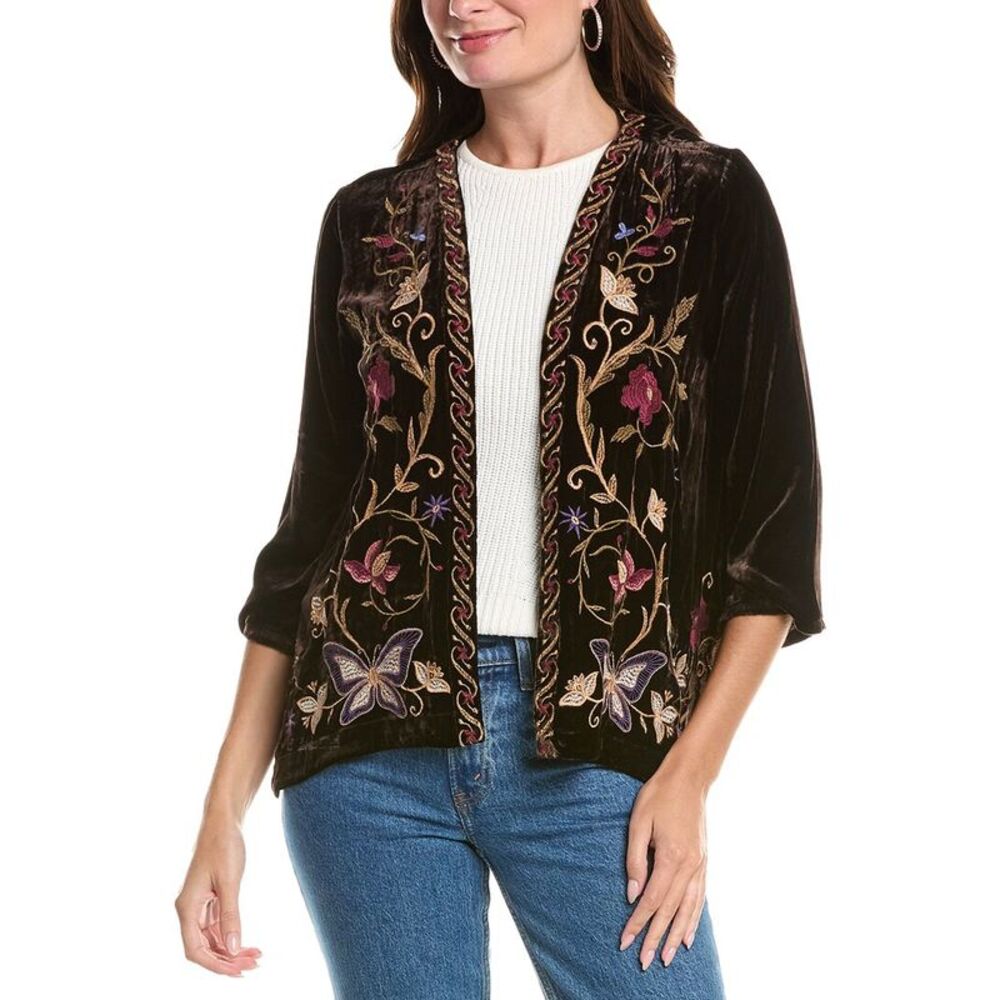 Johnny Was Womens Velvet Bolero, Brown